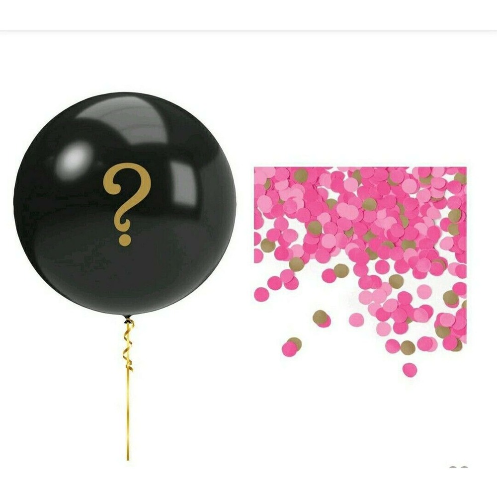 Pink Gender Reveal Balloon 5pc Kit Girl Black ? Confetti